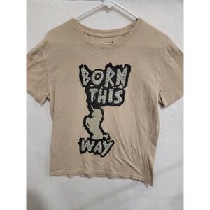 Lady Gaga Born This Way Faux Studded Unicorn Graphic T-Shirt Tan Medium 2022
